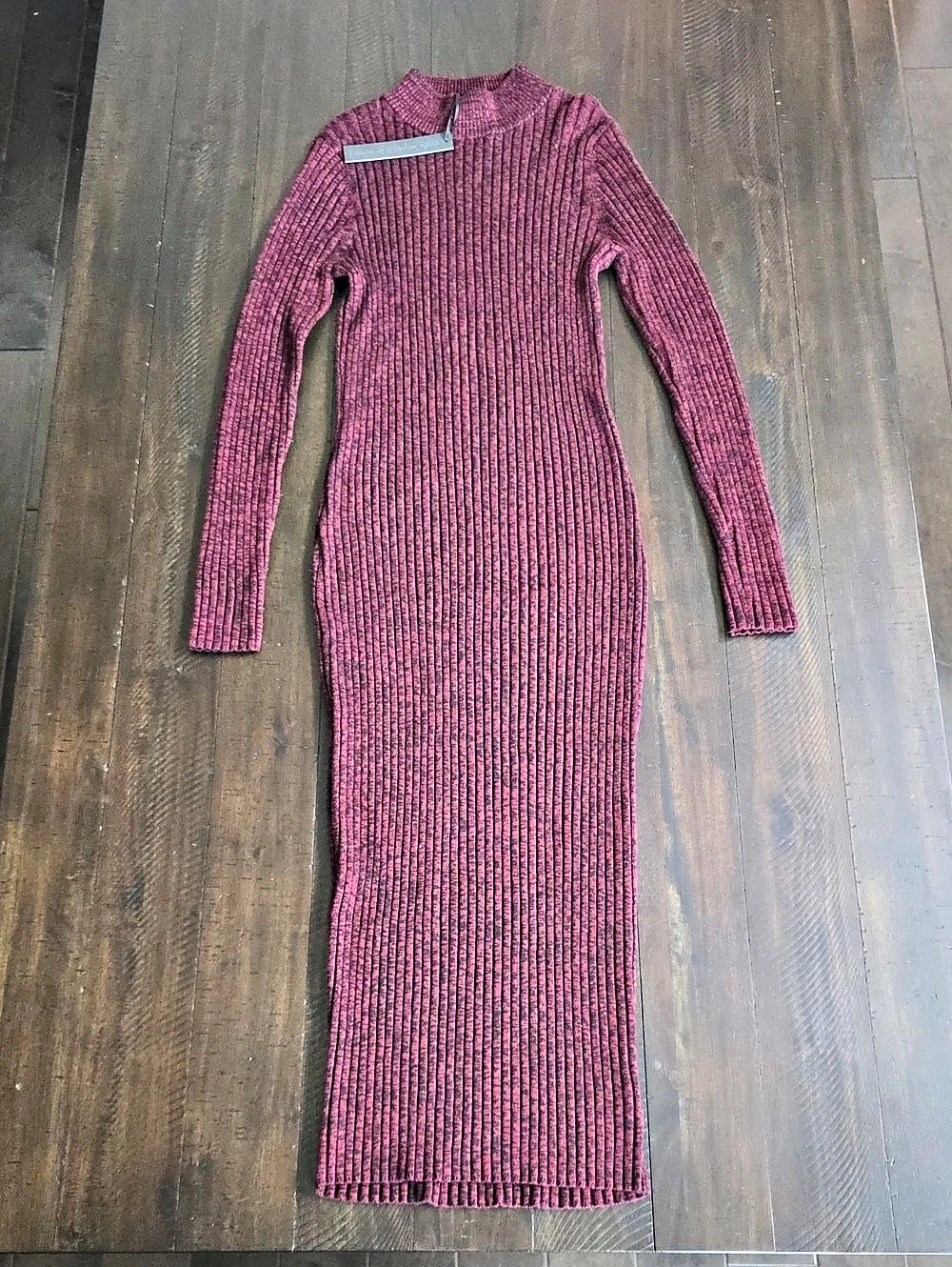 NWT House of Harlow 1960 Ribbed Knit Mock Neck Midi Sweater Dress Burgundy Sz L